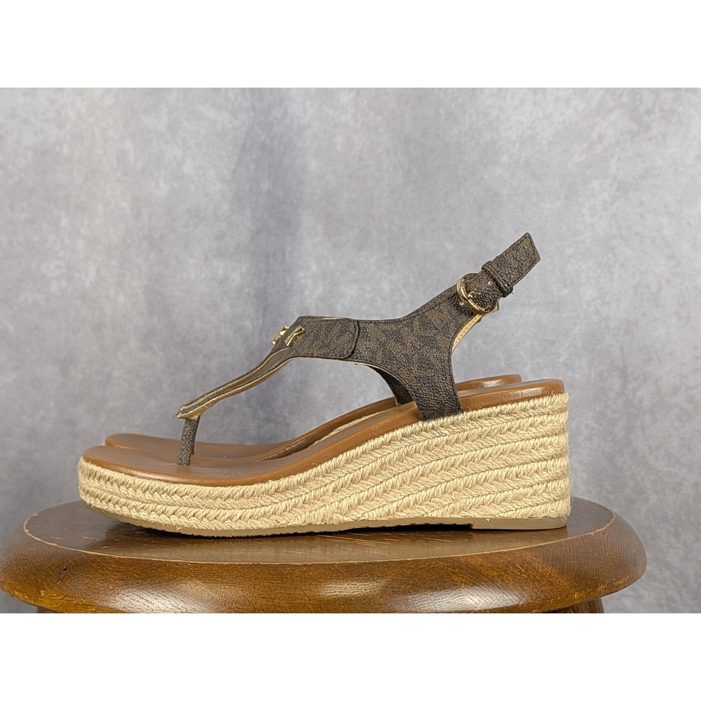Michael‎ Kors Brown Signature Logo Espadrille Wedge Sandals SG20K Women 6.5M